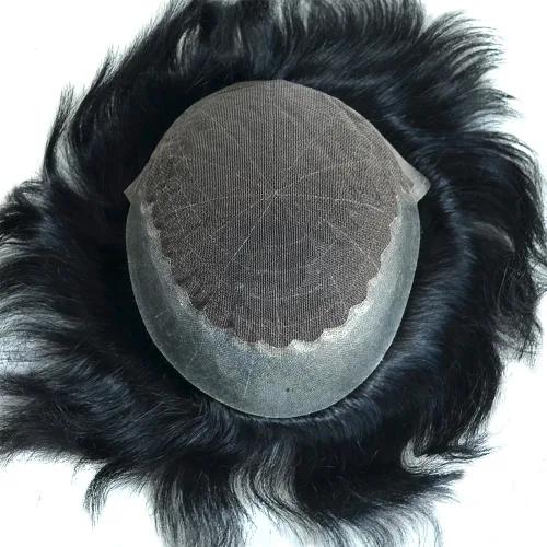 Vista 2 de Q6 Base Custom para hombre Toupee Hairpiece Cabello humano indio Sistema de reemplazo de pelucas de prótesis – # 1 (Jet Negro)