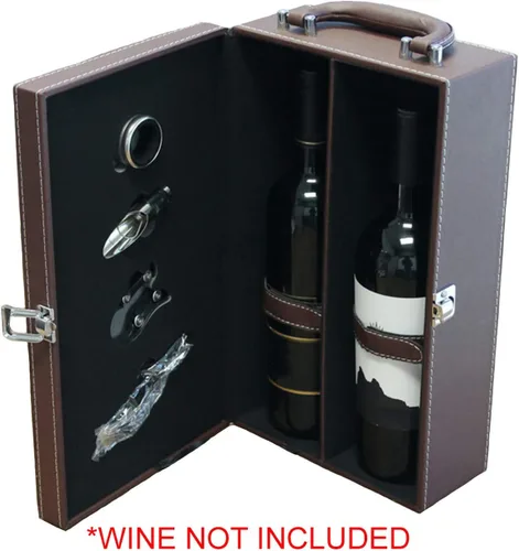 Vista 2 de Lifestyle Top Handle Travel Two Bottle Wine Carrier Case con 4 piezas Juego de accesorios de vino (negro)