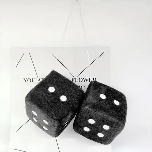 Vista 4 de 1 par de dados de felpa negros peludos de 3 pulgadas clásico vintage [dados nostálgicos de los años 80 para espejo] para espejos interiores