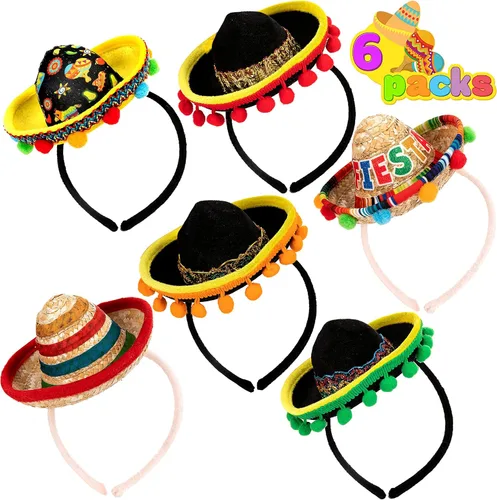Vista 9 de JOYIN - 6 diademas con sombrero de tela para fiesta del Cinco de Mayo, suministros para fiesta, sombreros de fiesta, decoraciones temáticas