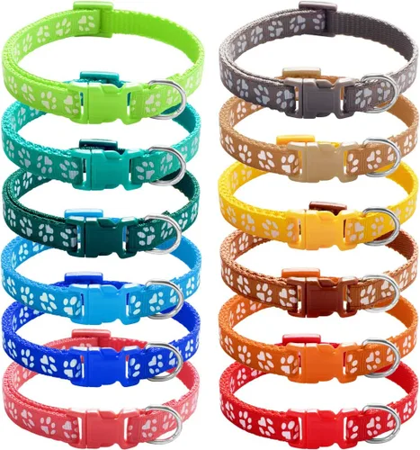 Vista 8 de YOY Juego de 12 collares de identificación de nailon suave para cachorros, ajustables, reutilizables, lavables, bandas de identificación de mascotas