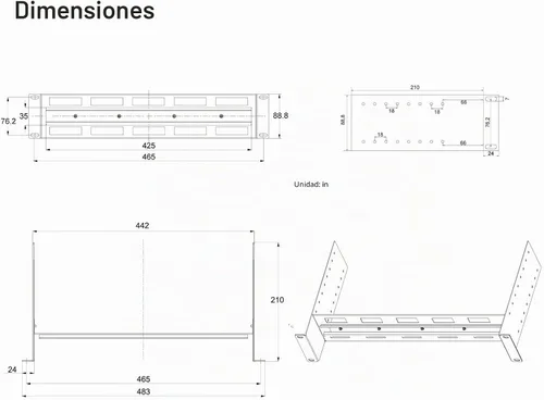 Vista 5 de Kit de riel DIN de montaje en rack de 19 pulgadas, chasis de riel DIN ajustable de profundidad para montaje en bastidor, soporte de montaje en rack