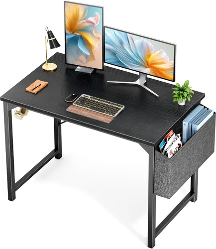 Vista 9 de Sweetcrispy Escritorio pequeño para computadora de 32 pulgadas, escritorio de oficina en casa, estación de trabajo de estudio pequeña