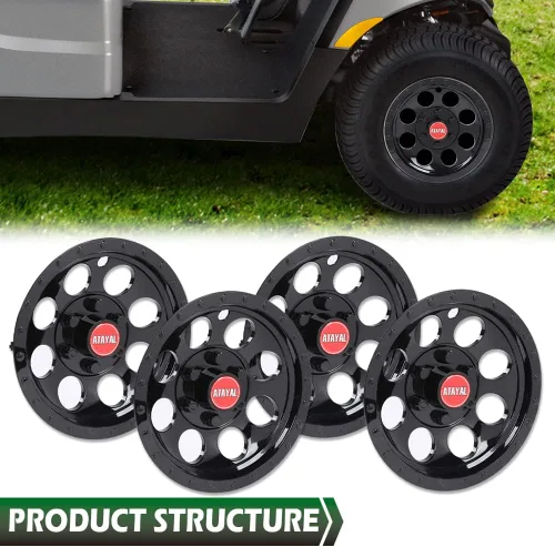 Vista 8 de GRAND ORANGE Juego de 4 tapacubos de 10 pulgadas, color negro, compatibles con EZGO Club Car y Yamaha Golf Cart