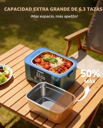 Vista 4 de GEARGO 𝟐𝟎𝟐𝟔 Actualizado Caja de Almuerzo Eléctrica Inalámbrica, 6.3 Tazas & Caja de Almuerzo Calentada Recargable de 20000mAh con Caja de Cristal