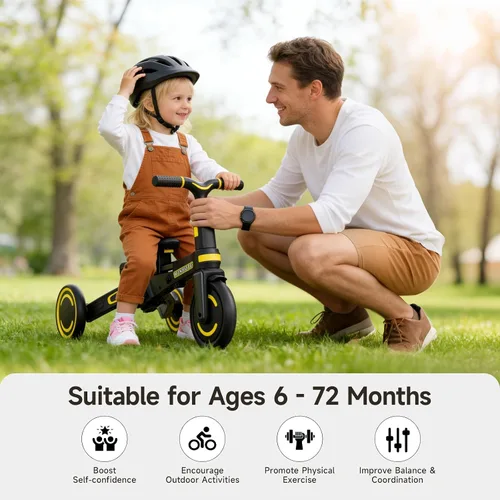 Vista 7 de WinHope Triciclo de empuje 9 en 1 para niños pequeños de 1 a 3 años, triciclo convertible para niños con asa de empuje y cinturón de seguridad