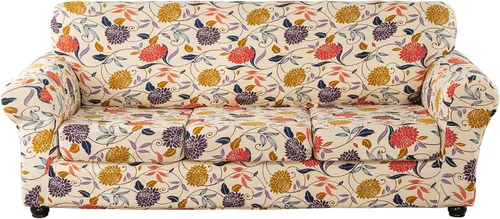 Vista 29 de Lamberia Funda de Sofá Estampada de Alta Elasticidad Fundas de Sofá de 2 Piezas Funda de Sillón con Una Funda de Cojín Separada Parte Inferior Flor