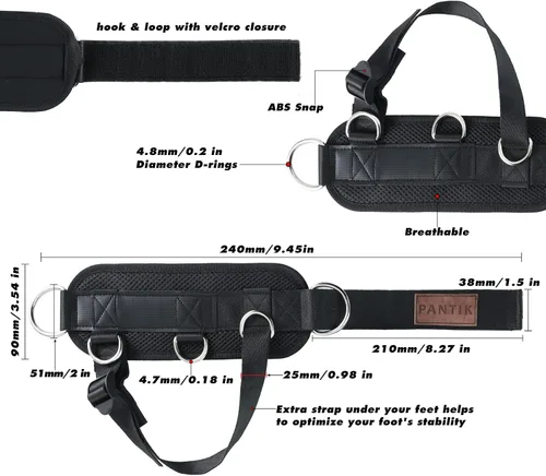 Vista 4 de Correa de tobillo para máquina de cable, accesorios de tobillo ajustables para gimnasio, ajuste cómodo, neopreno acolchado de acero con doble anillo