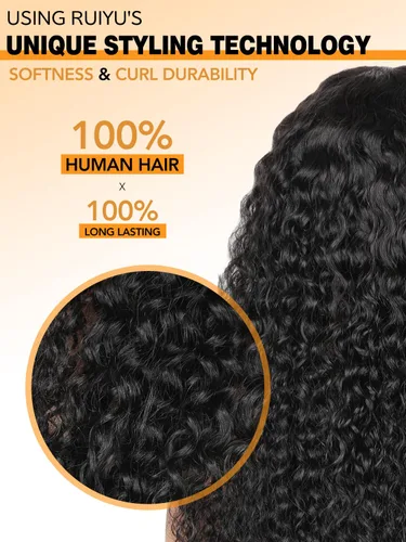 Vista 6 de Ruiyu Shaggy Haircuts Bob Curly Wig with Bangs Human Hair 2x4 HD Lace Closure Wear and Go Glueless Wig Water Wave Wigs with Bangs for Black Women