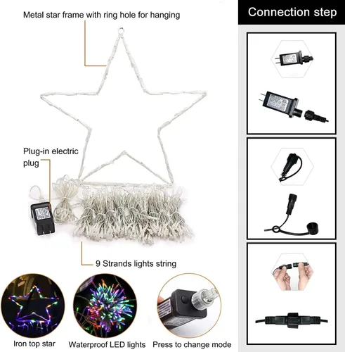 Vista 3 de (Nuevo) Luces de Estrella para Decoraciones de Navidad, Luces de Cadena de Navidad en Cascada con 317 LED Luces de Cortina de Hadas Parpadeantes