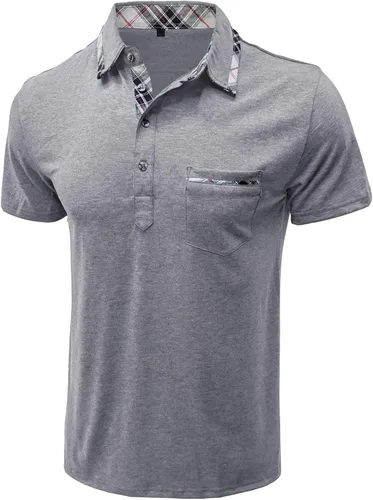 Vista 2 de Turndown Mens Top Shirts Patchwork Button Down Tees Pullover Close-Fitting Solid Color T-Shirt Tops Formal Classic