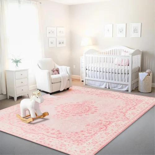 Vista 369 de Istana Alfombra larga antideslizante de 2.5 x 8 para el hogar, para pasillo y cocina, lavable, sedosa y suave al tacto, elegante, color azul y marfil