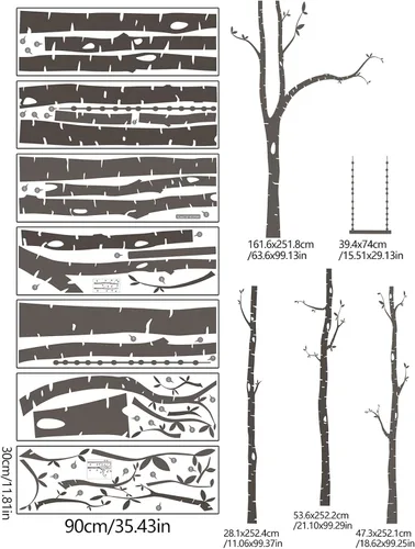 Vista 7 de Calcomanías de pared de árbol grande, arte de pared de bosque de abedul, despegar y pegar, calcomanías de pared para guardería, dormitorio, sala
