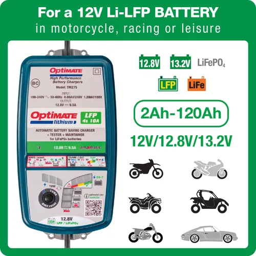 Vista 2 de Optimate Lithium LFP Select, TM271v2, 10 pasos 12.8V 9.5A / 16V 7.5A cargador y mantenedor de ahorro de batería de alto rendimiento
