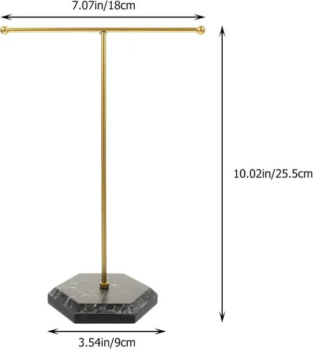 Vista 2 de TOPBATHY Soporte de barra en T Soporte de exhibición de pulsera con barra en T, organizador de mesa de metal chapado en T, torre para mostrar