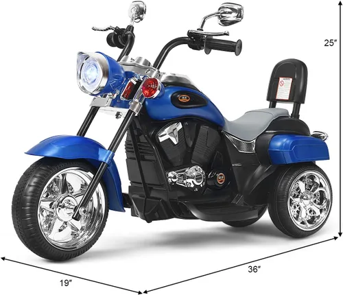 Vista 7 de HONEY JOY Motocicleta para niños, mini moto eléctrica de 3 ruedas con batería de 6 V, juguete de paseo con claxon y faro, pedal de pie, para niños