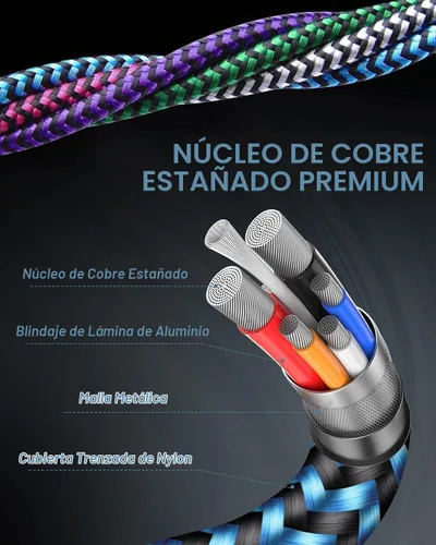 Vista 2 de Cable auxiliar para iPhone para automóvil, 2 en 1 Lightning a audio auxiliar de 0.138 in y cable de carga