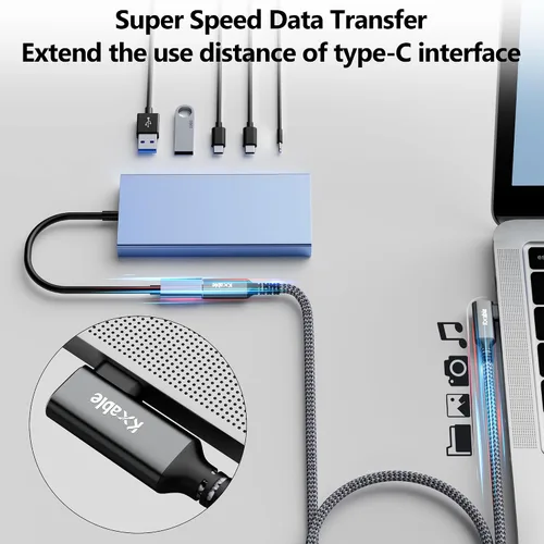 Vista 4 de Cable de extensión USB C de 2 pies, ángulo recto tipo C 3.2 Gen 2 macho a hembra, carga de 100 W, transferencia de 10 Gbps, video 4K, alta velocidad