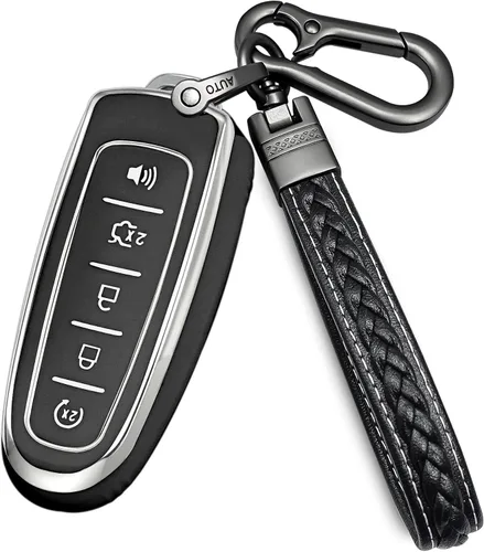 Vista 10 de para funda de llavero Ford con llavero de metal/cuero, estuche de llave de 5 botones de TPU, compatible con C-Max Edge Escape Expedition Explorer