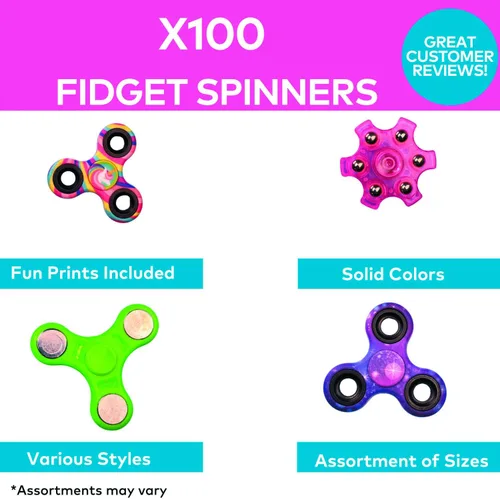 Vista 2 de Fun Express Juguetes para ansiedad a granel de 96 piezas Fidget Spinner Surtido – Recuerdos de fiesta para niños de 8 a 12 años, premios de aula