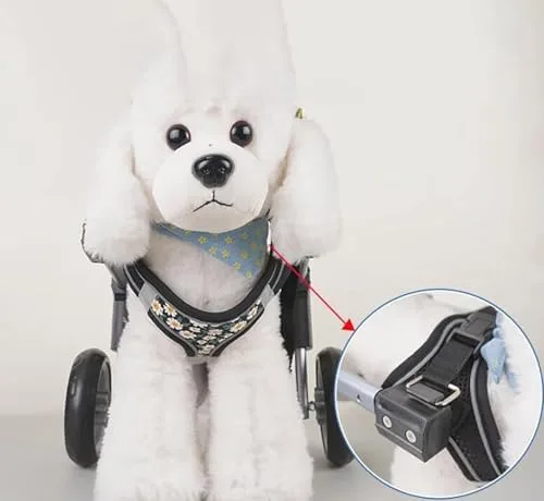 Vista 6 de Silla de ruedas ajustable para perros de 4 ruedas para mascotas discapacitadas Ayuda de movilidad y asistente para caminar para perros pequeños a