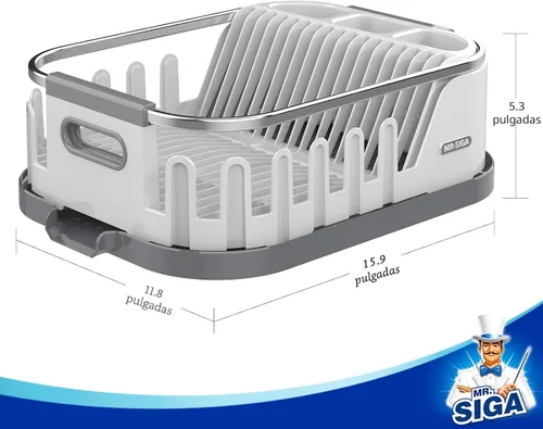 Vista 7 de MR.SIGA Escurridor de platos para encimera de cocina, escurridor de platos Blanco