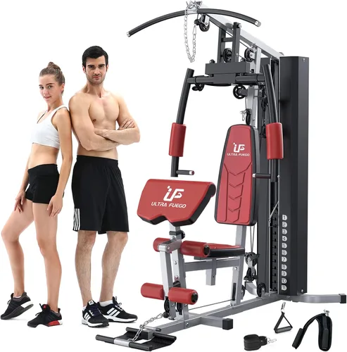 Vista 10 de ULTRA FUEGO Estación de entrenamiento de gimnasio en casa multifuncional con sistema de polea, desarrollador de brazos y piernas para entrenamiento