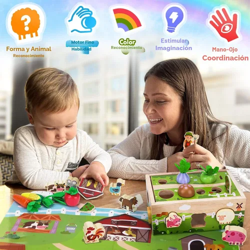 Vista 4 de Juguetes sensoriales de madera Montessori para niños pequeños: juguete para niños de 1 año, regalo de cumpleaños para niños y niñas Primer regalo