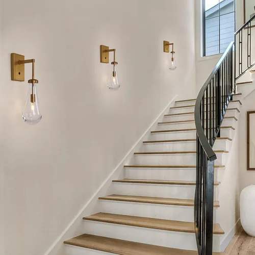 Vista 6 de HuisMier Apliques de Pared de Latón en Forma de Gota de Lluvia, Apliques de Pared Interiores con Interruptor de Encendido/Apagado, Lámpara de Pared