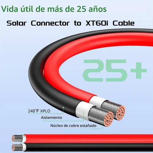 Vista 5 de Bateria Power 10AWG Solar a XT60i Cable 25FT 10 Gauge XT60i Connector Extension Cable for RV Foldable Solar Panel, Portable Power Station, Solar