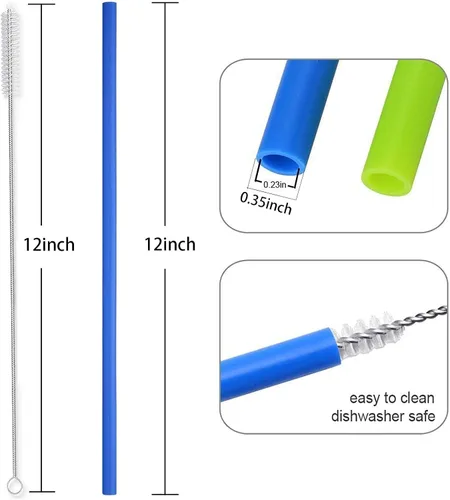 Vista 8 de Pajitas rectas de silicona reutilizables extra largas de 12 pulgadas para vaso extra alto de 40 onzas, botella licuadora de 32 onzas Nutribullet