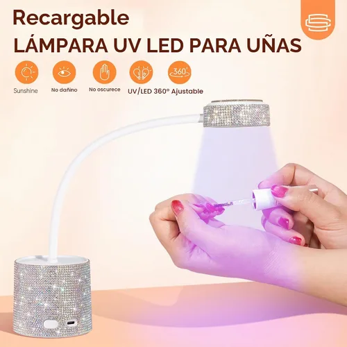 Vista 2 de Lámpara de uñas LED UV, mini luz UV para esmalte de uñas de gel, secador de uñas LED recargable, secado rápido, lámpara de uñas UV para el hogar