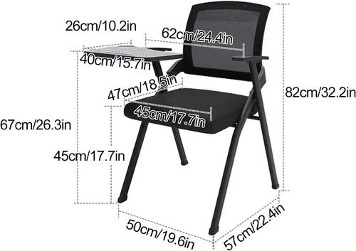 Vista 2 de 2 Pcs Office Folding Chair with Writing Desk, Mesh Guest Reception Chair, Portable Backrest Office Chair for Office, Training, Meeting(Blue)