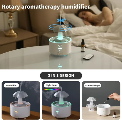 Vista 2 de Humidificadores para dormitorio, difusor de aceites esenciales de aromaterapia, humidificador ultrasónico silencioso de nubes y niebla fría, luz LED