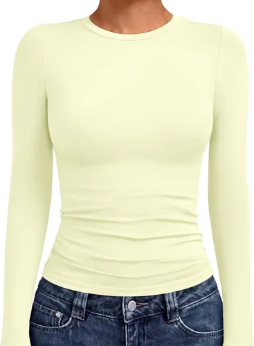 Vista 18 de AUTOMET - Camisetas ombligueras de manga larga para mujer, básicas, de compresión, para salir, otoño, ropa de moda del año 2000 Blanco