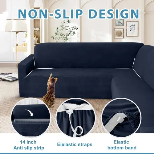 Vista 110 de HDCAXKJ Fundas de sofá seccional de esquina de terciopelo elástico en forma de L, juego de fundas deslizantes suaves y gruesas en forma de U