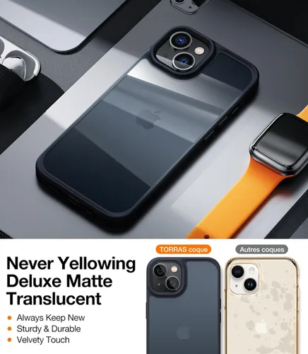 Vista 6 de TORRAS Funda a prueba de golpes para iPhone 13/iPhone 14, grado militar, probada en caídas, parte trasera dura protectora delgada para iPhone 13
