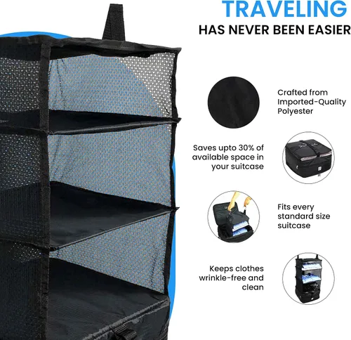 Vista 3 de Grand Fusion Housewares Stow-N-Go - Organizador de equipaje y viaje, artículos esenciales de viaje, cubos de embalaje colgantes con estantes