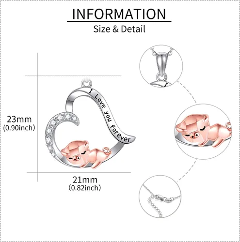 Vista 5 de Collar de zorrocerdoperezoso de plata de ley 925 con colgante de corazón de animal, joyería de animales, regalos para mujeres