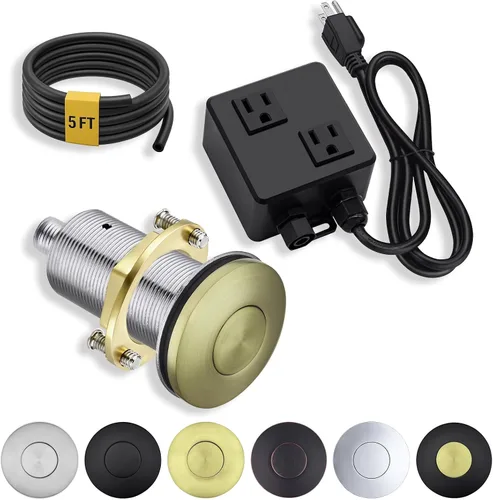 Vista 12 de BESTILL Kit de interruptor de aire superior para eliminación de basura, botón negro mate de 3.6 pulgadas de largo con cubierta de latón, módulo
