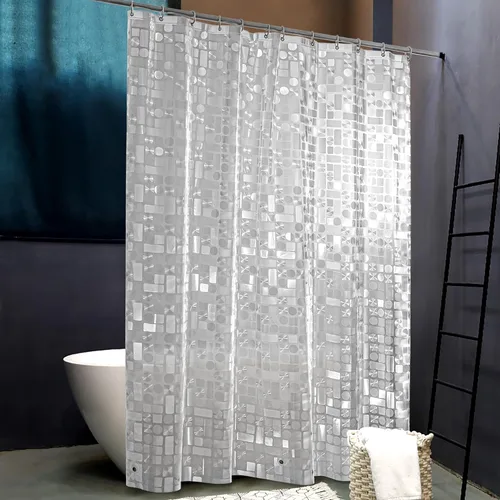 Vista 11 de NTBAY - Cortina de ducha transparente de etilvinilacetato, repelente al agua, para cabina de ducha de baño, tejido gofre a cuadros, 72 x 72 pulgadas
