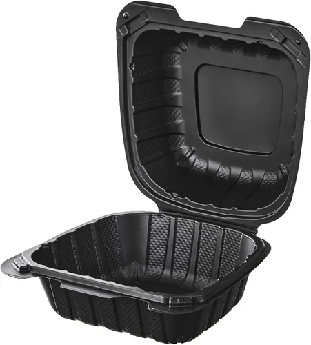 Vista 9 de CIAO! Contenedor negro con bisagras MFPP de 6"x6"x3" con tapa, 1 compartimento (caja de 300)