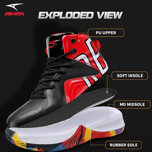 Vista 5 de ASHION Zapatos de baloncesto para hombre, ligeros, transpirables, antideslizantes, para correr, caminar