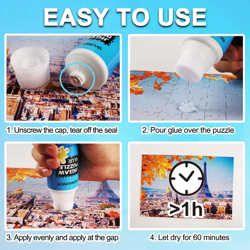 Vista 4 de Pegamento transparente para rompecabezas de 8.1 fl oz con aplicador de cabeza de esponja, marco protector de rompecabezas para rompecabezas