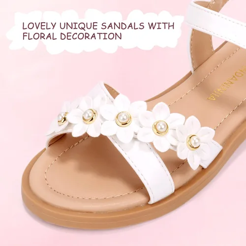 Vista 4 de PANDANINJIA Elva - Sandalias para niñas con puntera abierta, bonitas, planas, sandalias de vestir con tiras cruzadas, zapatos de verano para niños