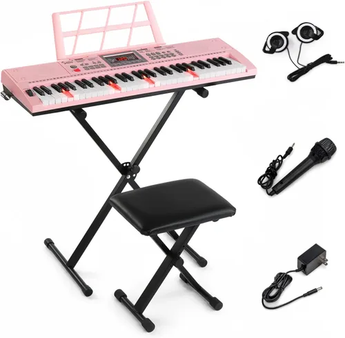 Vista 9 de GLARRY - Juego de teclado eléctrico de 61 teclas de tamaño completo para principiantes, niños, teclado de música portátil con banco de piano