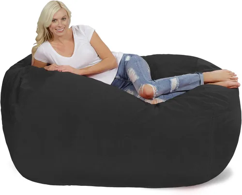 Vista 16 de Silla de saco puf Chill Sack: Bolso de muebles de espuma viscoelástica de 6 pies y tumbona grande – Sofá grande con funda de microfibra suave - Negro