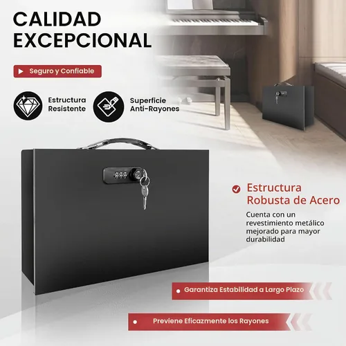Vista 4 de YIYITOOLS - Caja de seguridad impermeable ignífuga, llave y combinación de doble cerradura