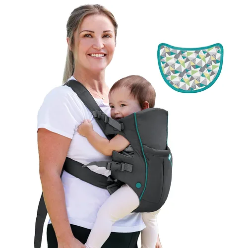Vista 8 de Infantino Swift Classic Carrier con bolsillo, 2 formas de llevar negro con babero Wonder y bolsillo frontal de almacenamiento Essentials, correa