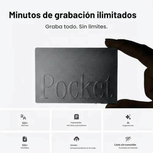 Vista 3 de Pocket Grabadora de voz AI, transcripción automática, tomador de notas AI Gris (Space Grey)